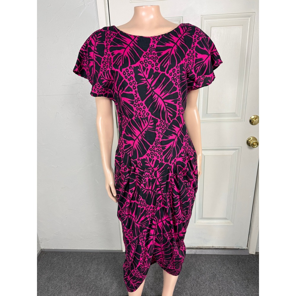 Vintage 90s Eber San Francisco Dress 13 Rayon Floral Party Tropical Hawaiian V11